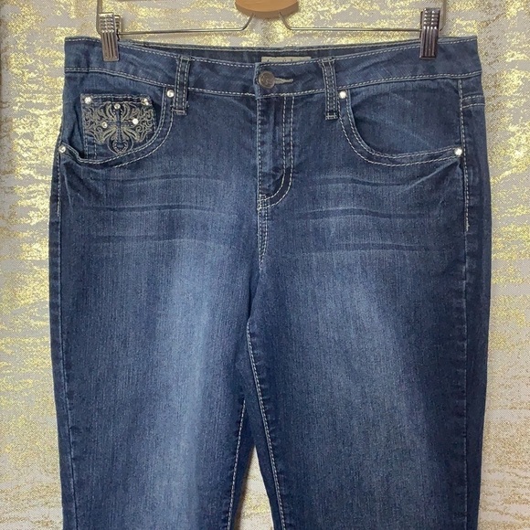 EARL Jeans dark blue wash Embellished straight leg jeans size 10 - Picture 3 of 13